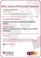 Image: REAL Centre PhD Student Seminar - 24th April 2018